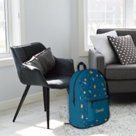 Mochila Impresa Patrón espacio lavanda azul océano nombre naranja