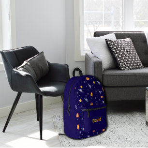 Mochila Impresa Patrón espacio lavanda naranja azul nombre