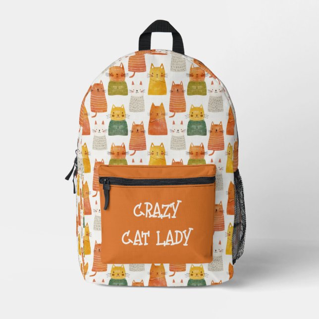 Mochila Impresa Patrón felino lindo Crazy Cat Lady Personalizado S (Anverso)