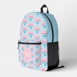 Mochila Impresa Patrón Flamingo Rubor Pink Blue Concentred Waves