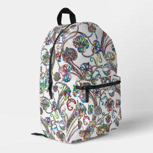 Mochila Impresa Patrón floral antiguo multicolor sobre blanco