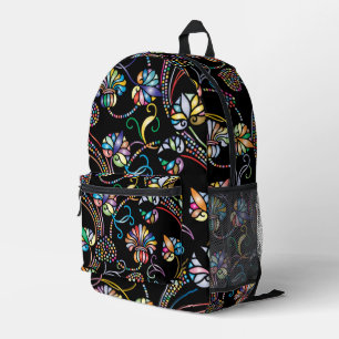 Mochila Impresa Patrón floral antiguo multicolor sobre negro