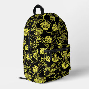 Mochila Impresa Patrón Floral Antiguo Negro y Amarillo