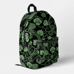 Mochila Impresa Patrón floral antiguo negro y verde