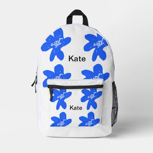 Mochila Impresa Patrón floral azul acuarela añadir texto de nombre (Anverso)