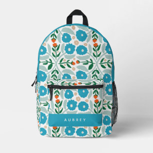 Mochila Impresa Patrón floral azul retro