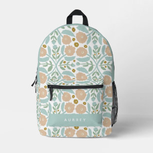 Mochila Impresa Patrón floral azul retro silenciado