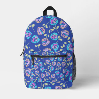 Mochila Impresa Patrón floral azul y púrpura