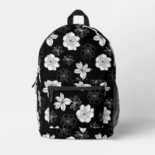 Mochila Impresa Patrón floral blanco y negro