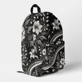 Mochila Impresa Patrón floral blanco y negro elegante