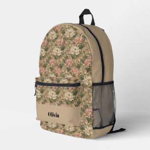 Mochila Impresa Patrón floral botánico de loto de agua vintage