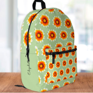 Mochila Impresa Patrón floral con mostaza retro y nombre impreso