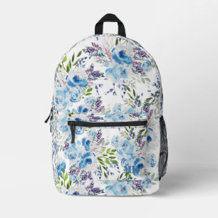 Mochila Impresa Patrón floral continuo de acuarela azul