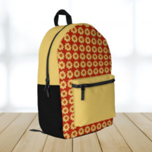 Mochila Impresa Patrón floral Dahlia amarillo en rojo