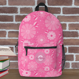 Mochila Impresa Patrón floral de arte folclórico rosa vivo
