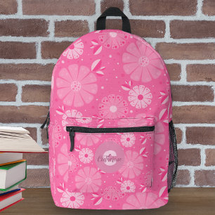 Mochila Impresa Patrón floral de arte folclórico rosa vivo