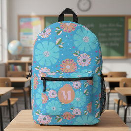 Mochila Impresa Patrón floral de arte folclórico vibrante monogram