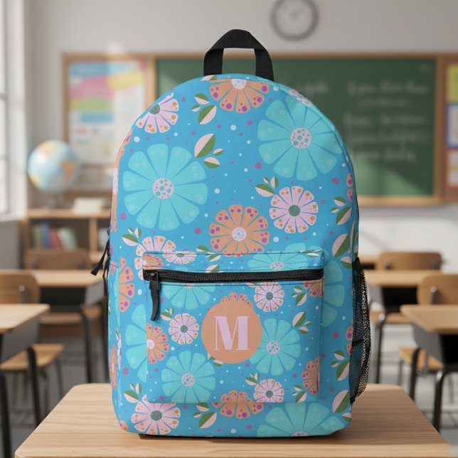 Mochila Impresa Patrón floral de arte folclórico vibrante monogram (Subido por el creador)