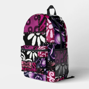 Mochila Impresa Patrón floral de cereza negra Crazy Quilt