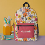 Mochila Impresa Patrón floral de Chicas de colores modernos<br><div class="desc">Esta mochila está decorada con un bonito patrón retro floral. Personalízalo con tu nombre. Diseñado para ti por Blackberry Boulevard.</div>