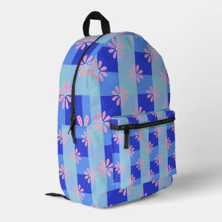 Mochila Impresa Patrón Floral de Cuadro Azul Pastel