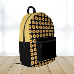 Mochila Impresa Patrón floral de Dahlia amarillo en negro