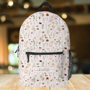 Mochila Impresa Patrón floral de flores silvestres bonitas acuarel