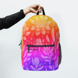 Mochila Impresa Patrón floral de jardín Zen gradiente arcoíris de 