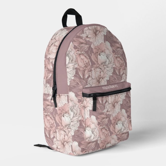 Mochila Impresa Patrón floral de nombre personalizado (Esquina izquierda trasera)