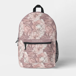 Mochila Impresa Patrón floral de nombre personalizado