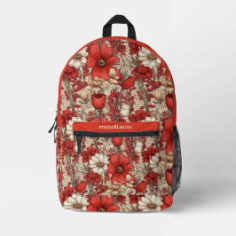 Mochila Impresa Patrón floral de nombre personalizado