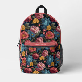Mochila Impresa Patrón floral de nombre personalizado