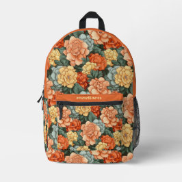 Mochila Impresa Patrón floral de nombre personalizado