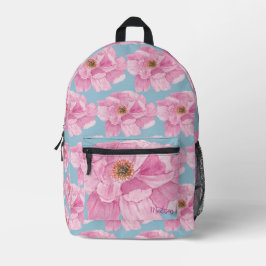 Mochila Impresa Patrón floral de peonía rosa