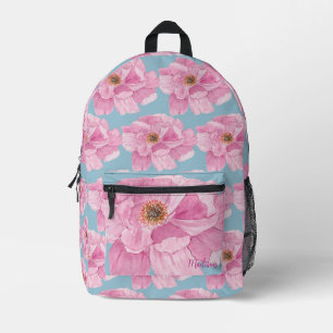 Mochila Impresa Patrón floral de peonía rosa