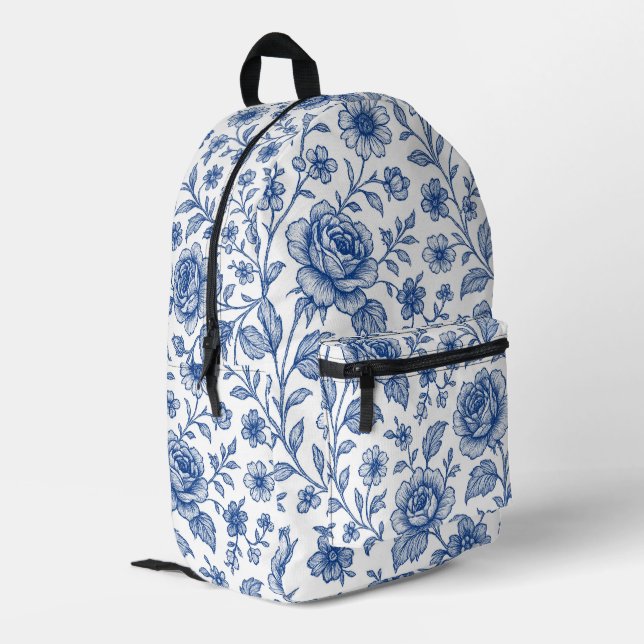 Mochila Impresa Patrón floral de Rosas azules reales (Esquina izquierda trasera)
