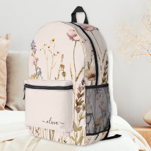 Mochila Impresa Patrón floral elegante nombre de script personaliz