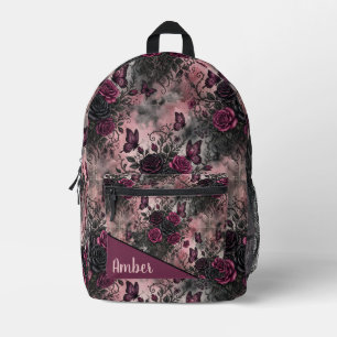 Mochila Impresa Patrón floral gótico oscuro y mariposa