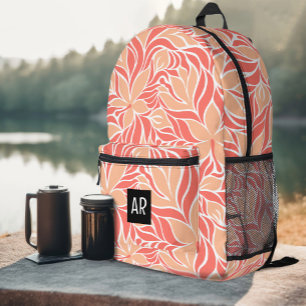 Mochila Impresa Patrón floral moderno de flores de naranja melocot