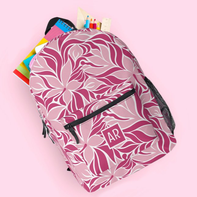 Mochila Impresa Patrón Floral Moderno de Moda Monograma Rosa Fresc (Trendy Modern Floral Pattern Monogram Cool Pink Printed Backpack
)