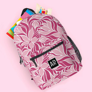 Mochila Impresa Patrón Floral Moderno de Moda Monograma Rosa Frío