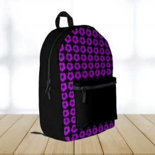 Mochila Impresa Patrón floral morado de geranio en negro