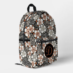 Mochila Impresa Patrón floral negro y rojo japonés personalizado