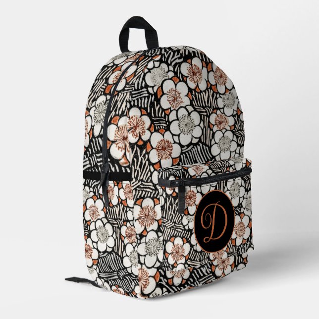 Mochila Impresa Patrón floral negro y rojo japonés personalizado (Esquina izquierda trasera)