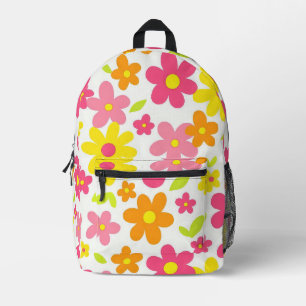 Mochila Impresa Patrón floral retro brillante de verano en rosa y