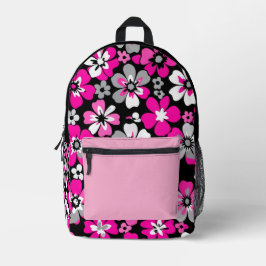 Mochila Impresa Patrón floral rosa gris blanco negro 