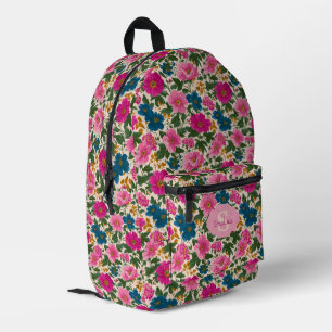 Mochila Impresa Patrón floral rosa y azul vintage ruso