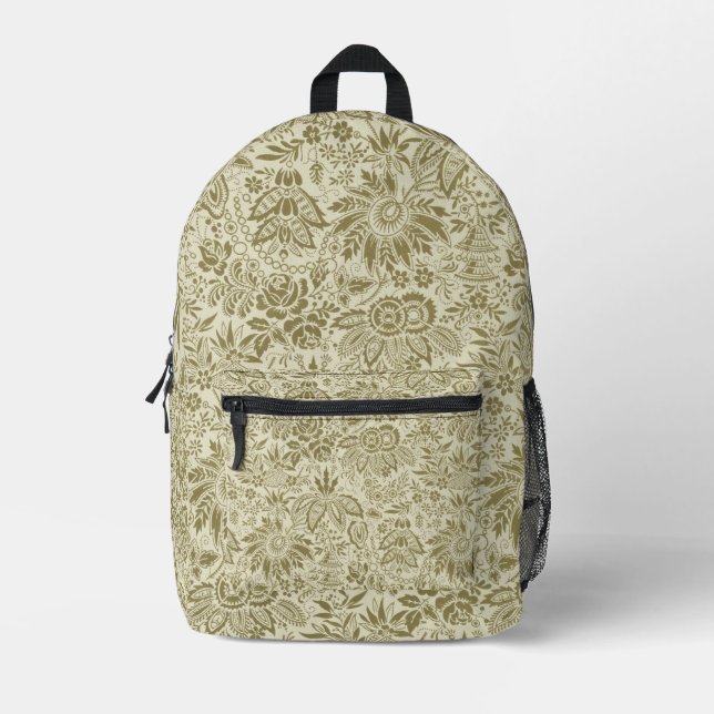 Mochila Impresa Patrón floral Sage verde Damasco antiguo (Anverso)