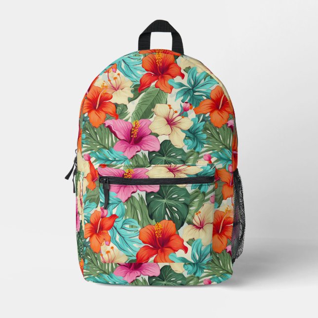 Mochila Impresa Patrón floral tropical vibrante (Anverso)