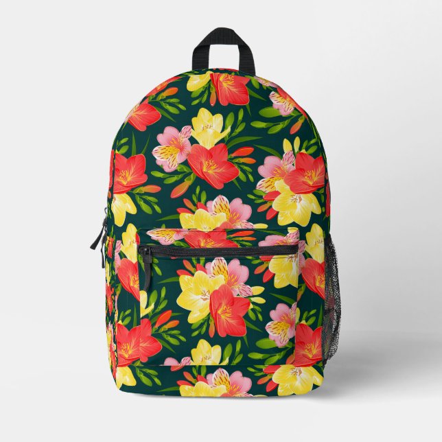 Mochila Impresa Patrón floral tropical vibrante (Anverso)
